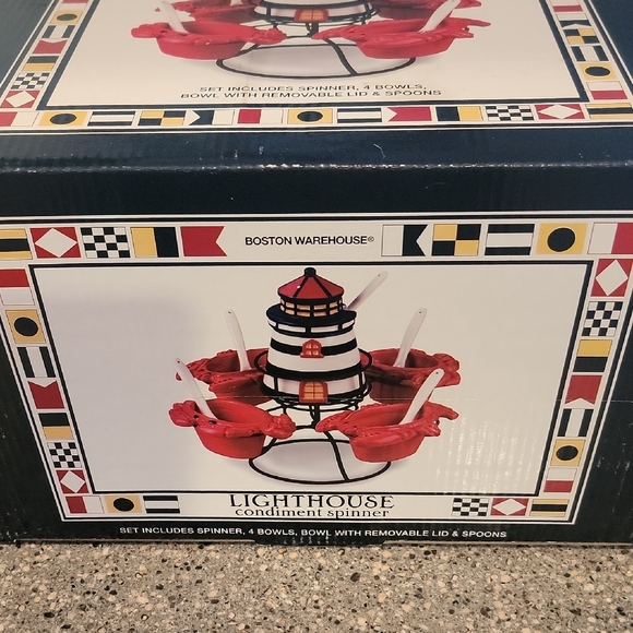 Boston Warehouse Lighthouse Condiment Spinner - Red and White - Picture 2 of 3